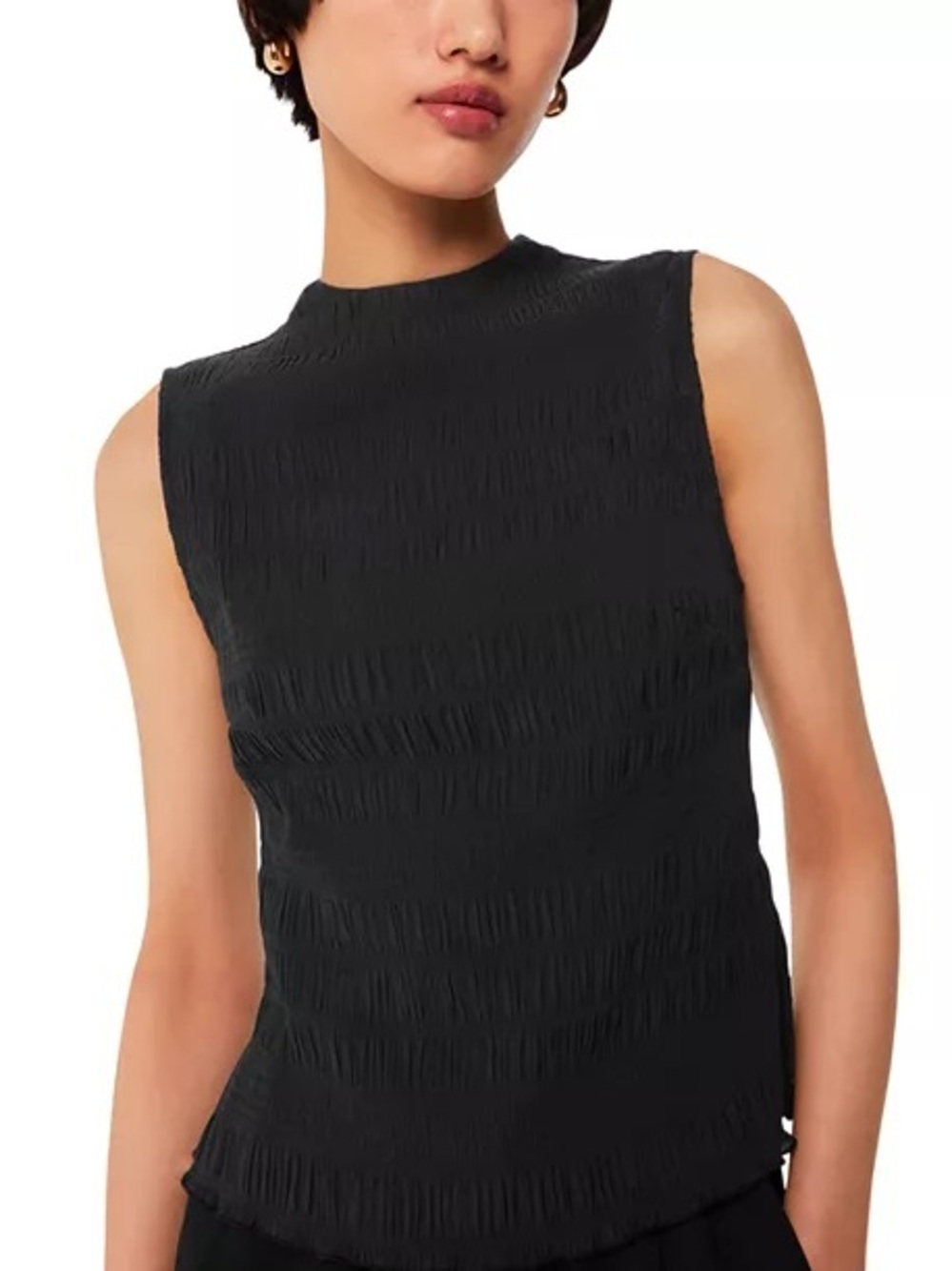 WHISTLES - Plissé Sleeveless Top - black- textured pleating detail - SZ US 8 NWT